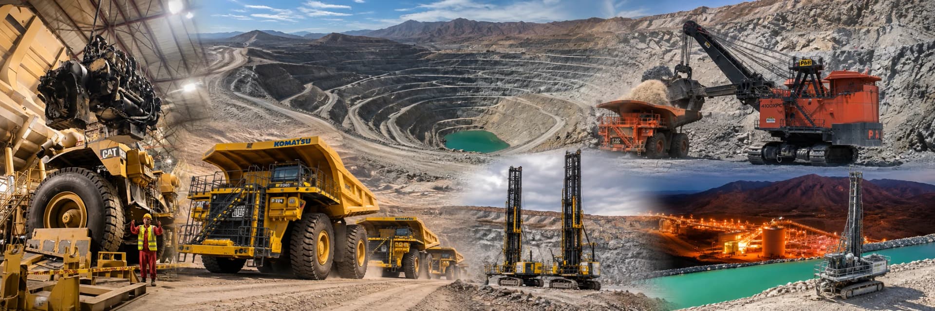 Equipos mineros Caterpillar, Komatsu, P&H y Epiroc en faena